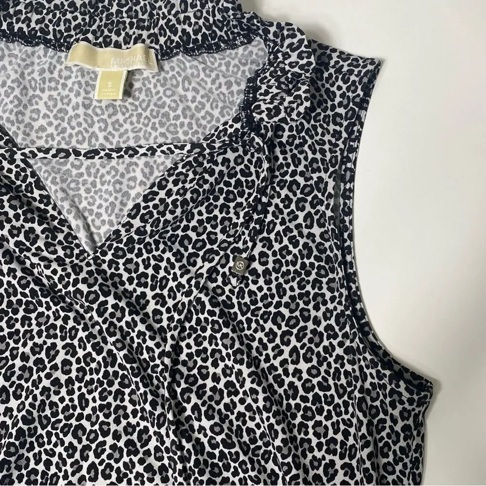 Michael Kors Ruffle Neck Sleeveless Animal Print Blouse Women's Size Small